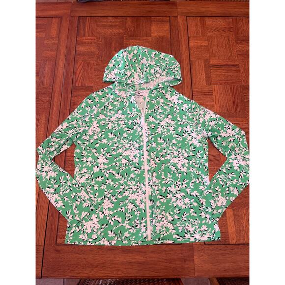 Draper James X Land's End Jackets & Blazers - Draper James x Lands' End floral zip-up hoodie in green and white M